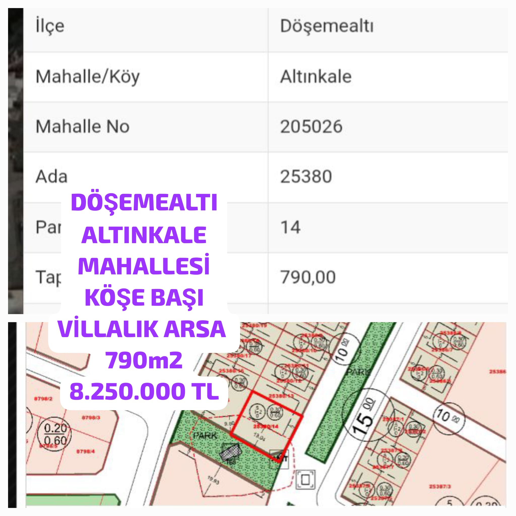 döşemealtı altınkale de satılık villa arsası